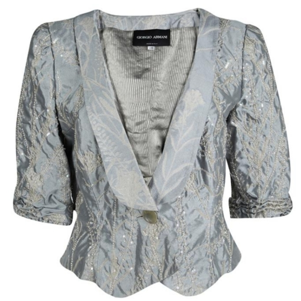 Giorgio Armani Jacquard Silk Embellished cropped jacket